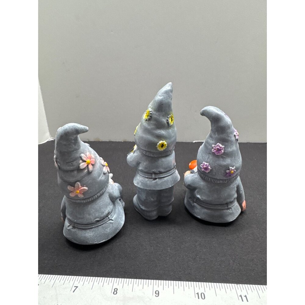 Set Of 3 Decorative Gnome Figurines With Flower Accents & Accessories - Picture 5 of 7